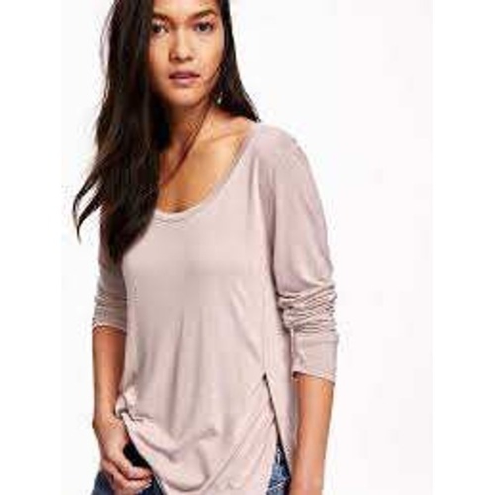Old Navy‎ Mauve Pink Long Sleeve Relaxed Tulip Hem Scoop Neck Top Size M